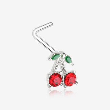 Cherry Bliss Sparkle L-Shaped Nose Ring-Red